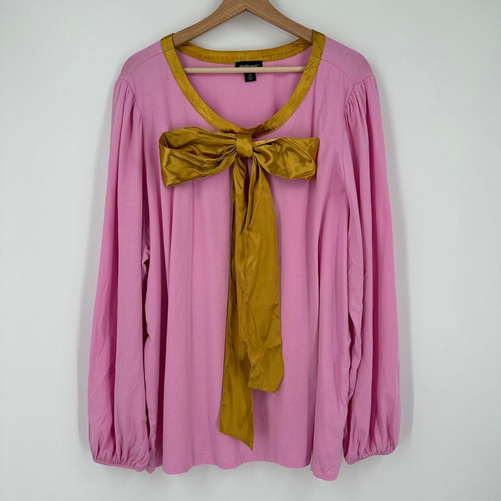 Studio Park x Shawn Killinger Blouse Satin Bow 2X Pink Gold
